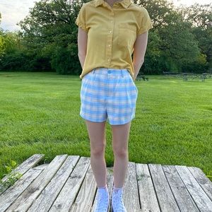 Yellow short sleeve button down top